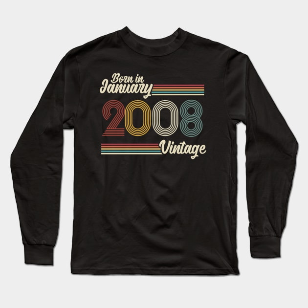 Vintage Born in January 2008 Long Sleeve T-Shirt by Jokowow